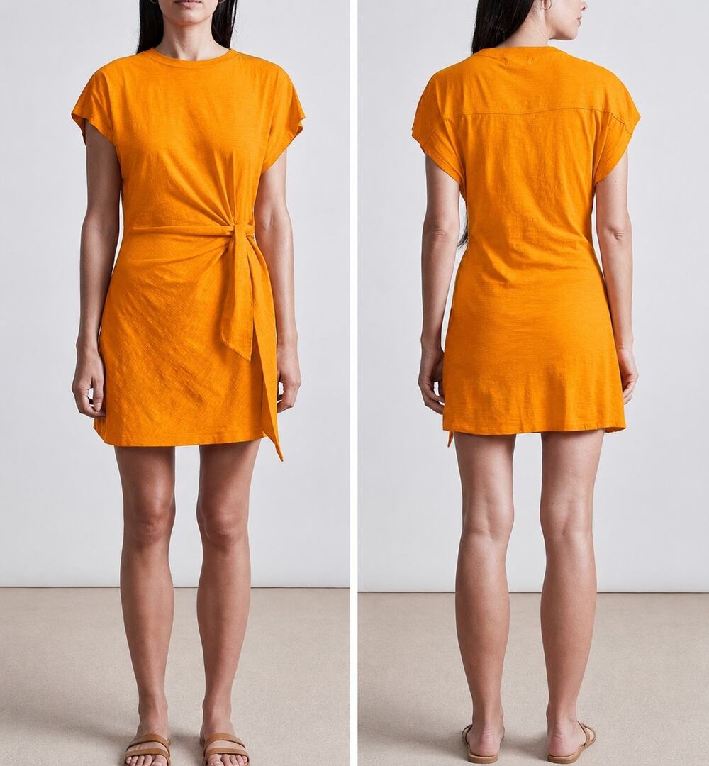 Apiece Apart NWT Nina Cinched Waist Dress Orange Organic Cotton XS $265